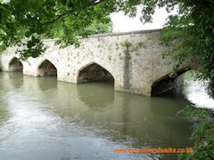 Abingdon Town Bridge crosses the River Thames Mill Stream using beautiful arches, England.